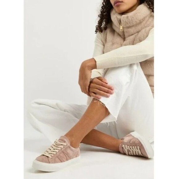 Moncler Monaco 2 Low Top Suede Sneakers 36 US 6 Light Pink Round Toe Lace Up - Picture 2 of 11